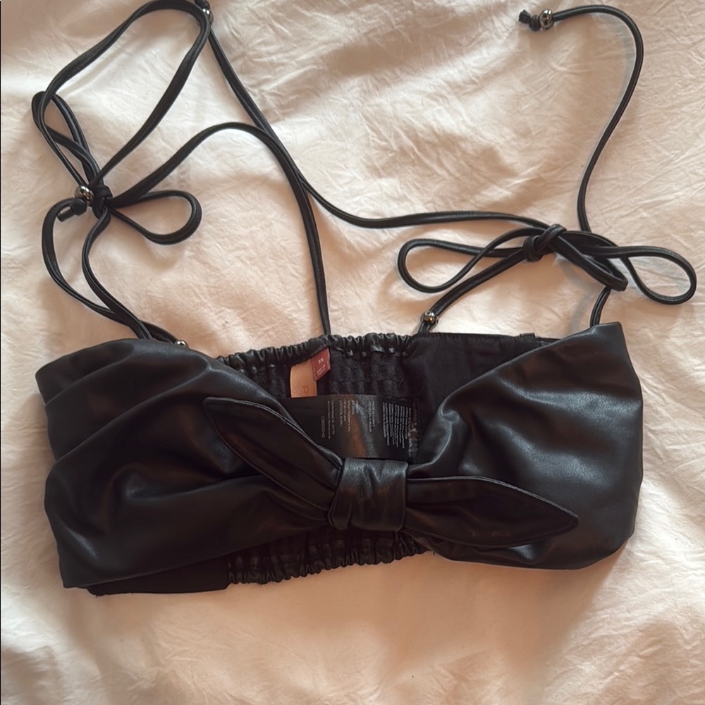 Pilcro Black Textured Faux Leather Top